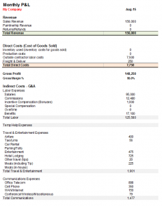 Figure 1 – Monthly P&L Report Sample (Simple Format) - CLICK ON IMAGE to Download Full Report